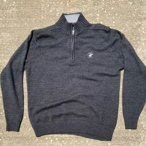 Beverly Hills Polo club 1/4 Zip Mock Neck‎ Pullover Sweater Mens L Charcoal Knit